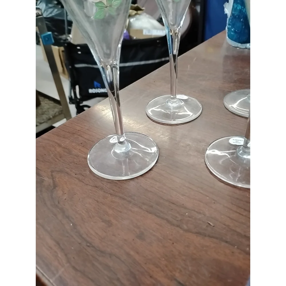 Set of 4 Perrier Jouet Hand Painted‎ Floral Champagne Glasses Flutes 7 1/2